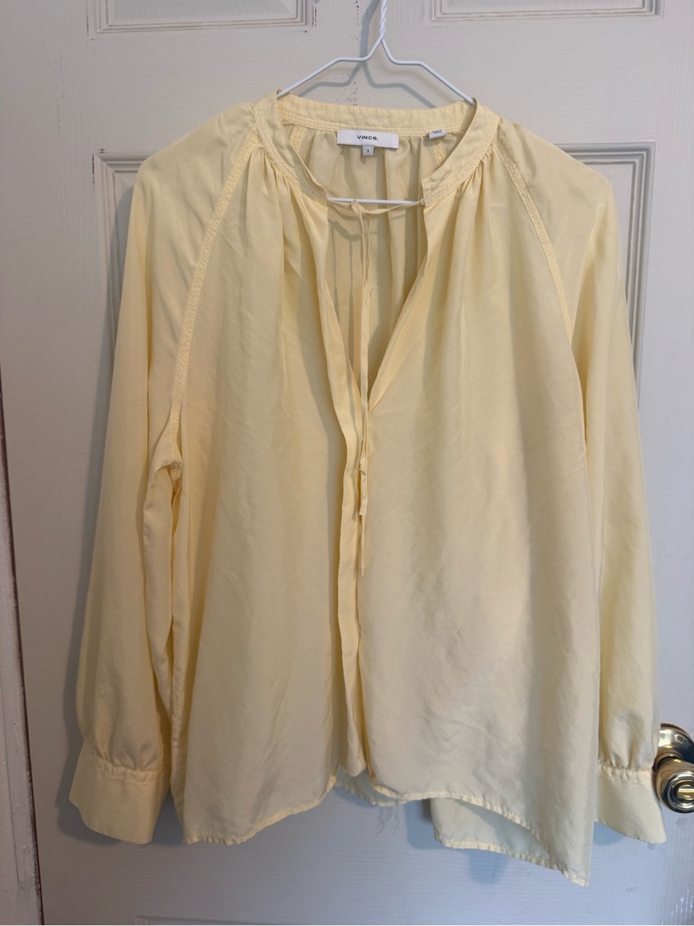 Vince Light Yellow Tie-Neck Peasant Blouse
